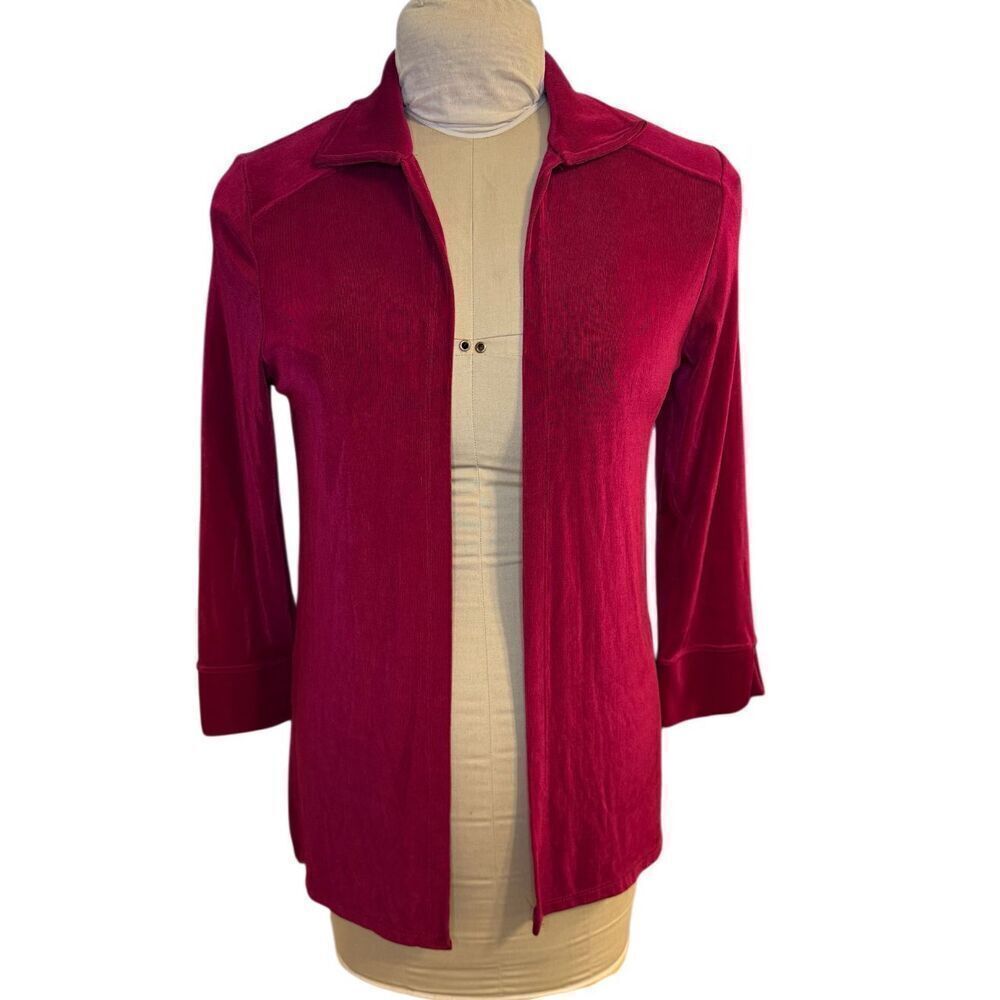 TravelSmith Open Cardigan Jacket Collared Long Sleeve Crimson Sz. SP